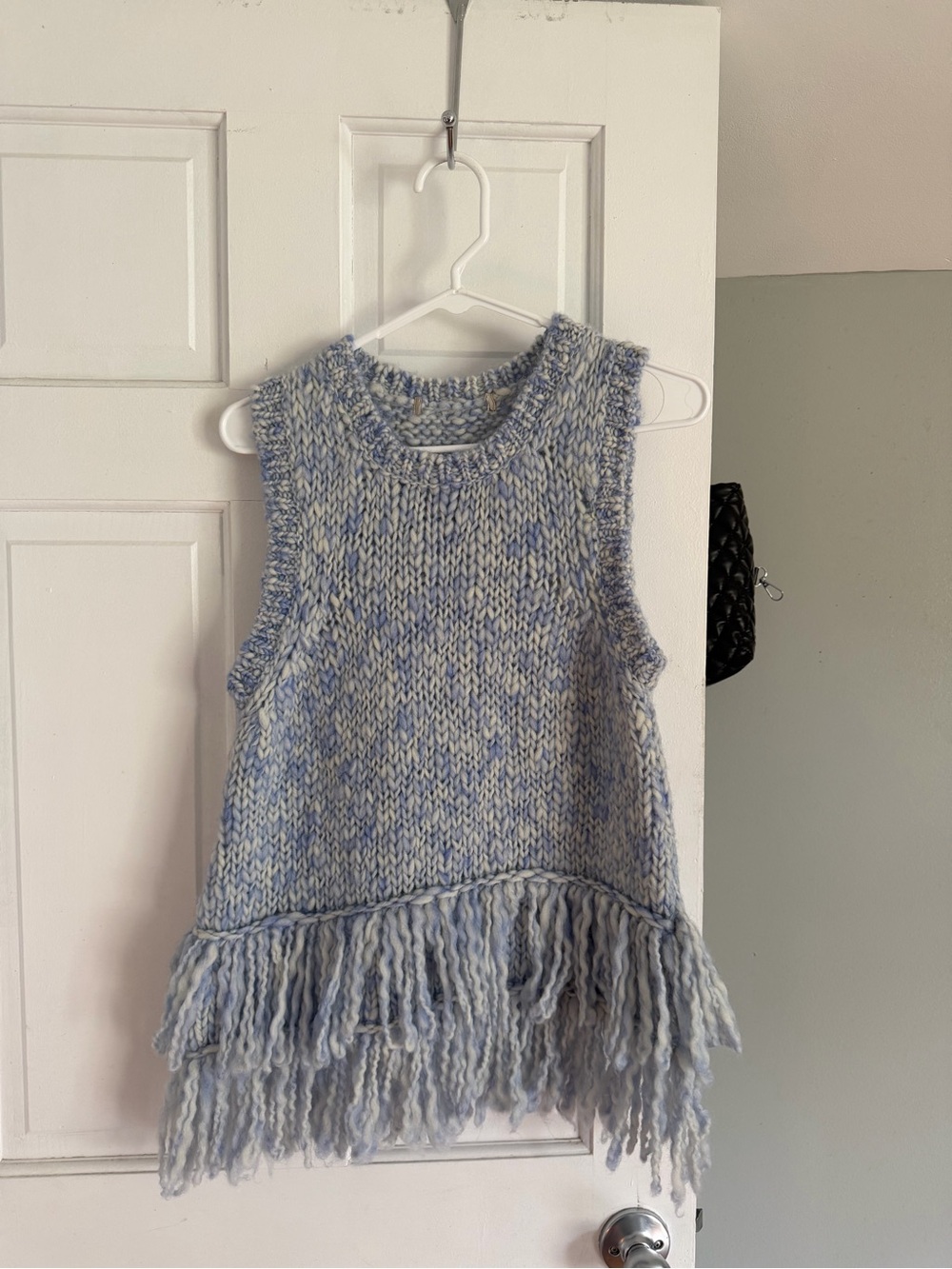 Fringe Knit Sweater Tank blue & white marl